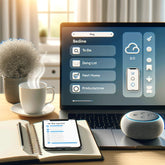 A modern and inviting blog photo representing the concept of simplifying everyday life with technology. The image shows a well-organized workspace wit